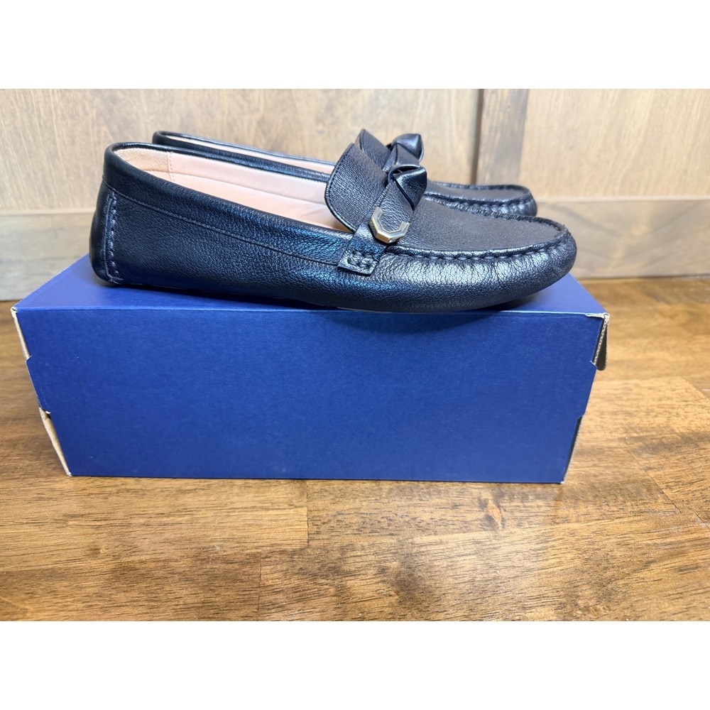 Cole Haan Evelyn Bow Driver Women 7.5 Black Leather New Floor Sample Loafers